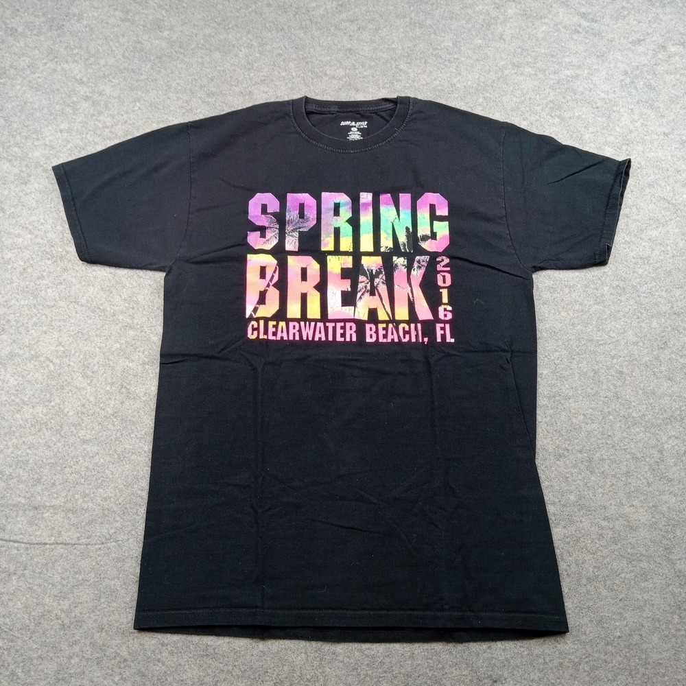 Surf Style Shirt Mens Medium Black Spring Break Clearwater Beach FL Graphic Tee